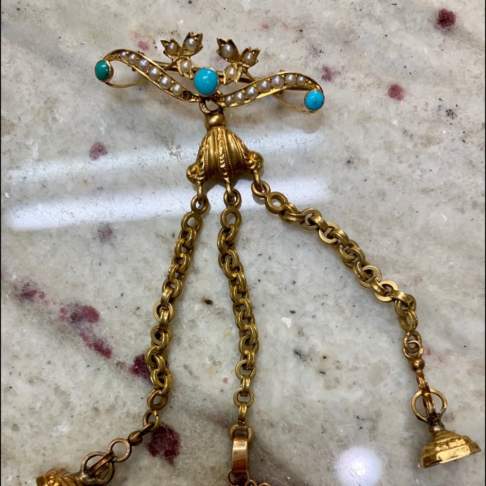 15k Gold and Turquoise Broach